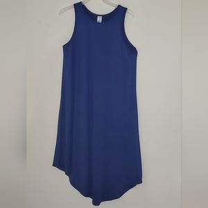 Royal blue, sleeveless t-shirt dress, asymmetrical skirt